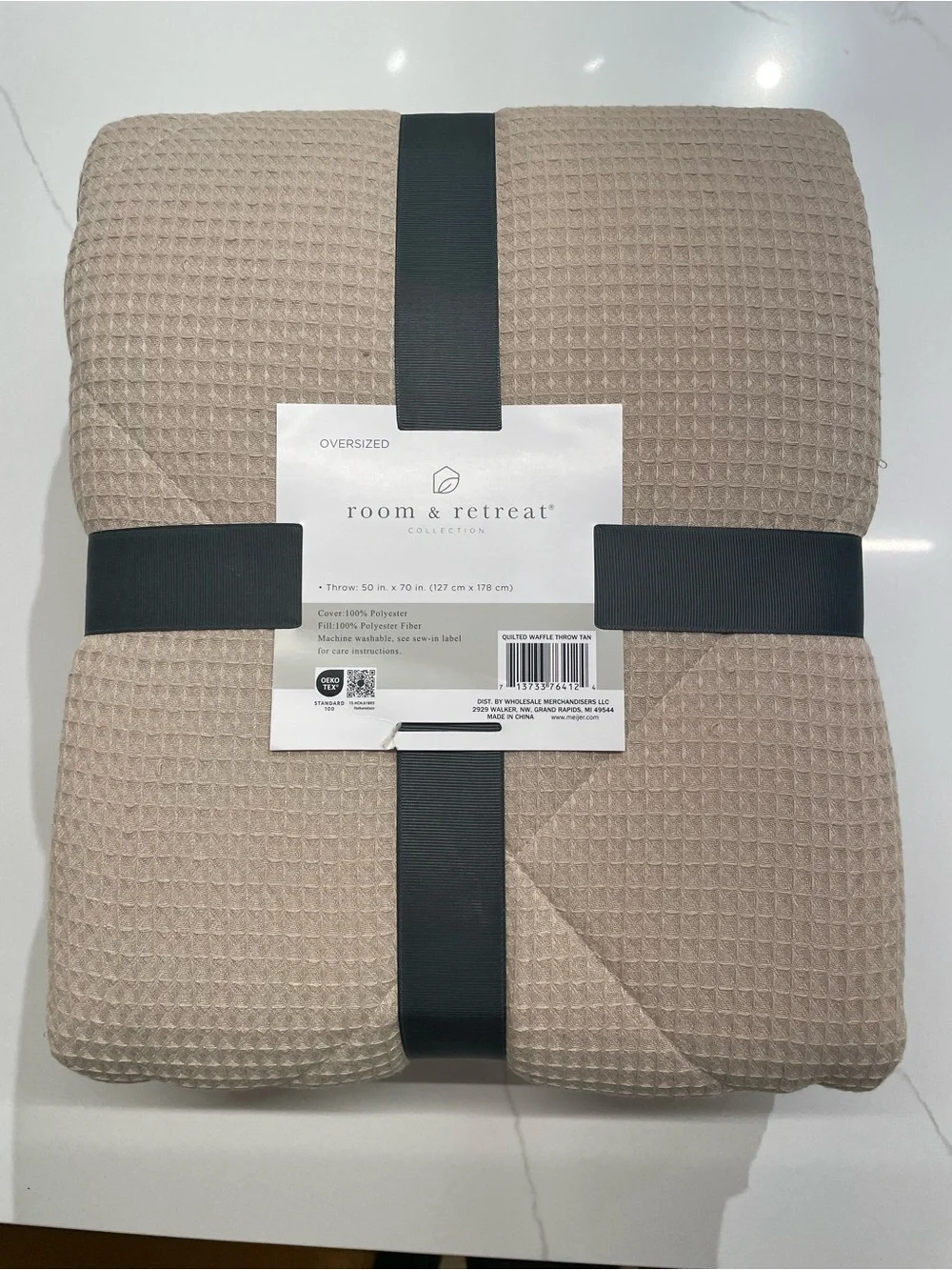 Room & Retreat Quilted Waffle Throw - Taupe Neutral, 50” x 70”